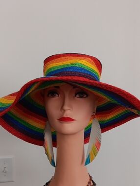 Rainbow Wide-Brim Sun Hat - Vibrant Multicolor